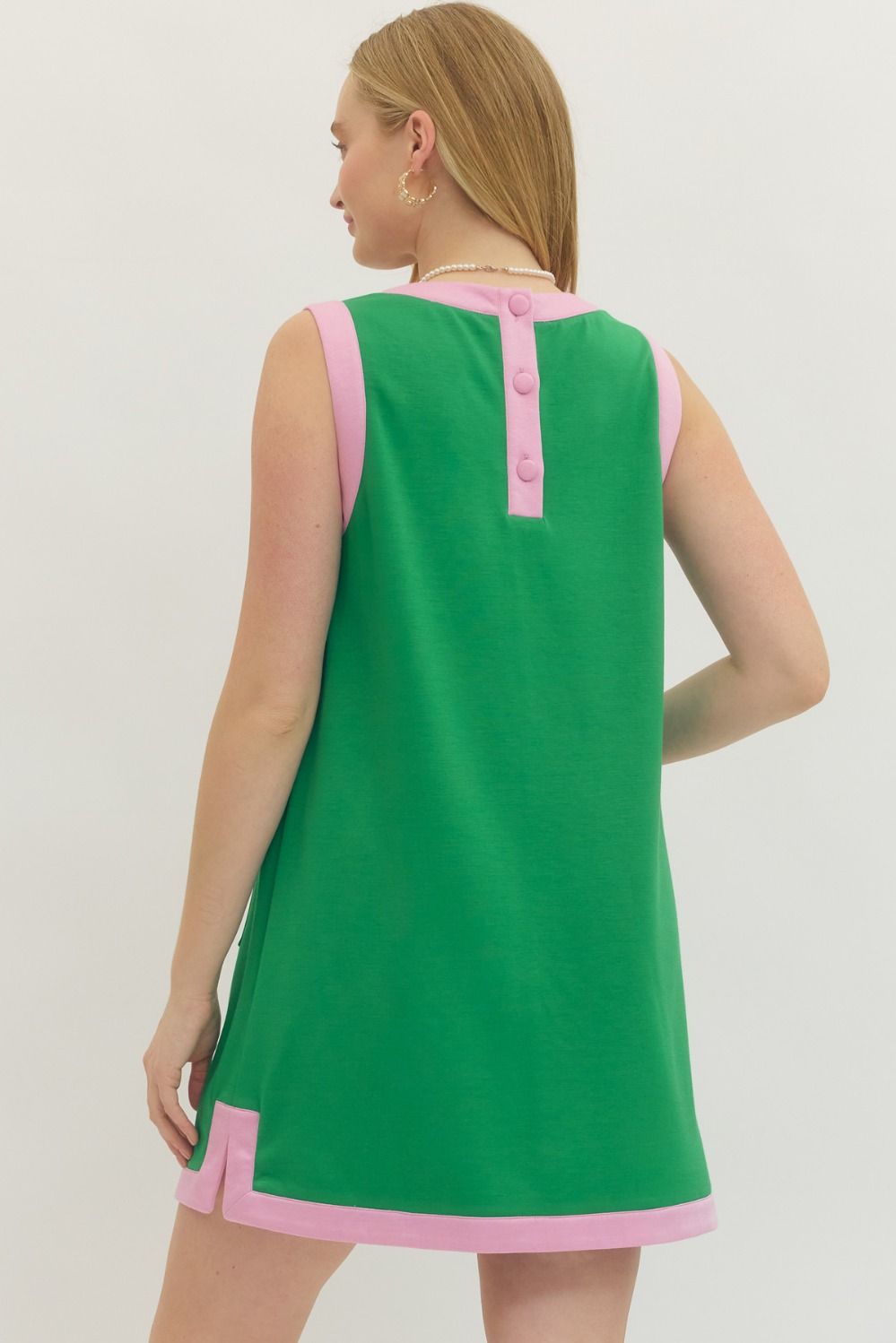 Green with Pink Trim Mini Dress