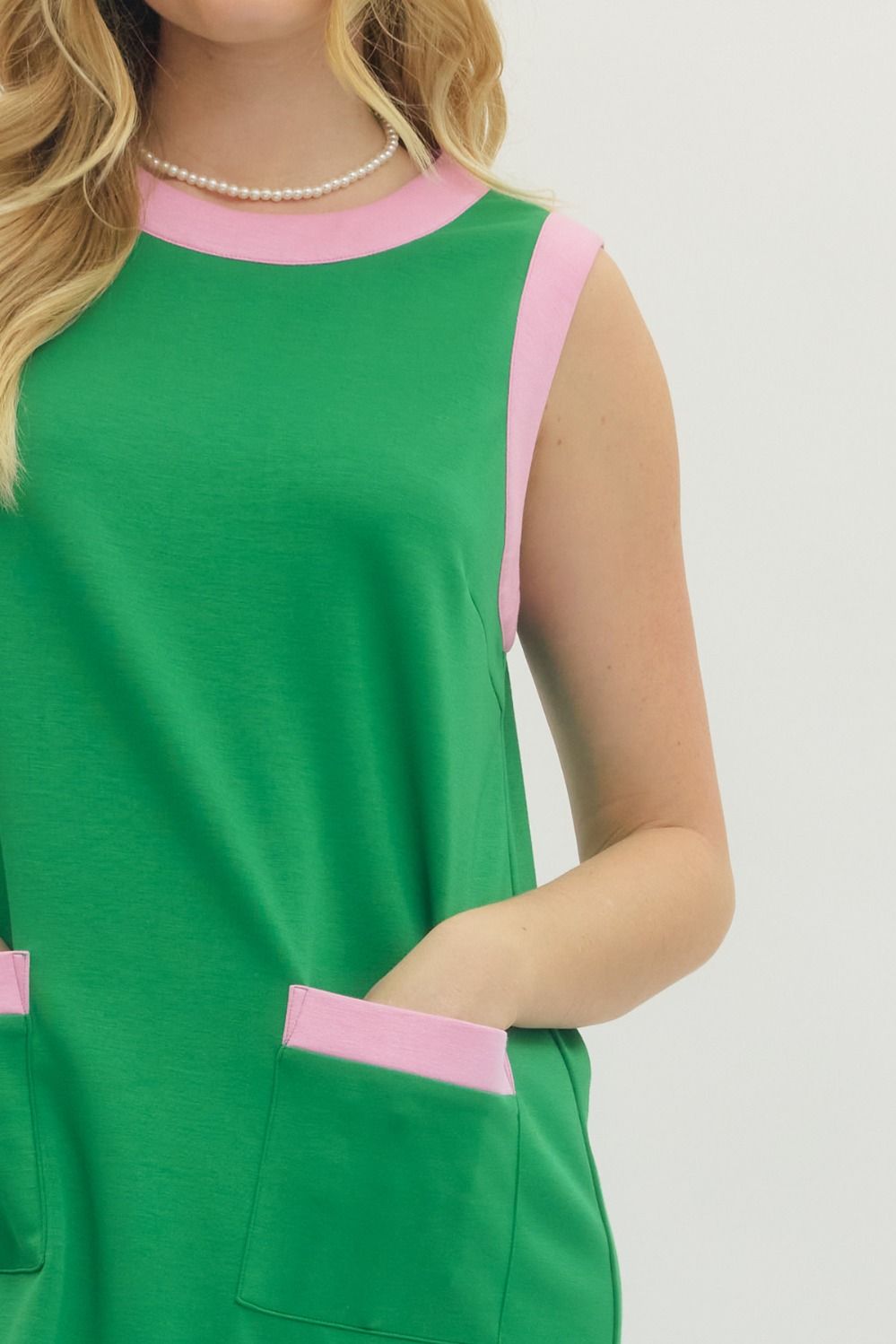 Green with Pink Trim Mini Dress