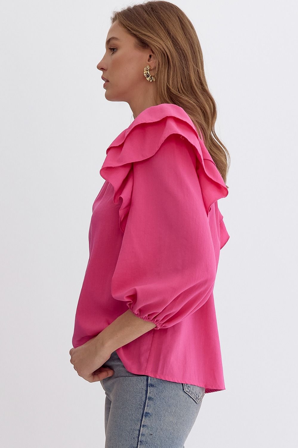 Ruffle Sleeve Solid Top