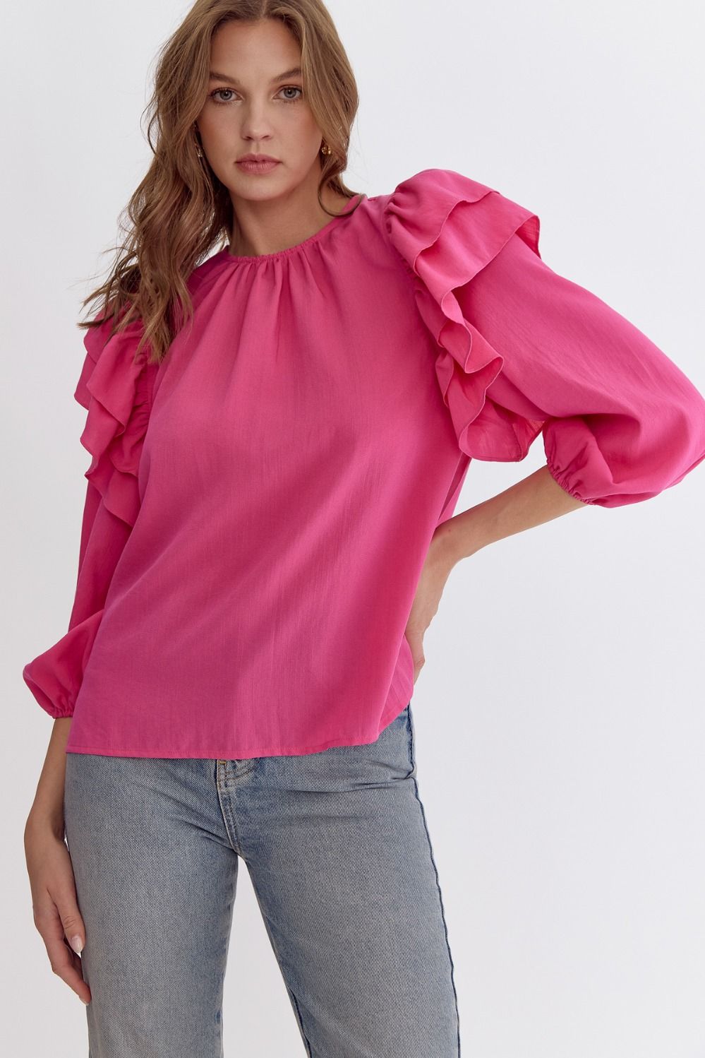 Ruffle Sleeve Solid Top