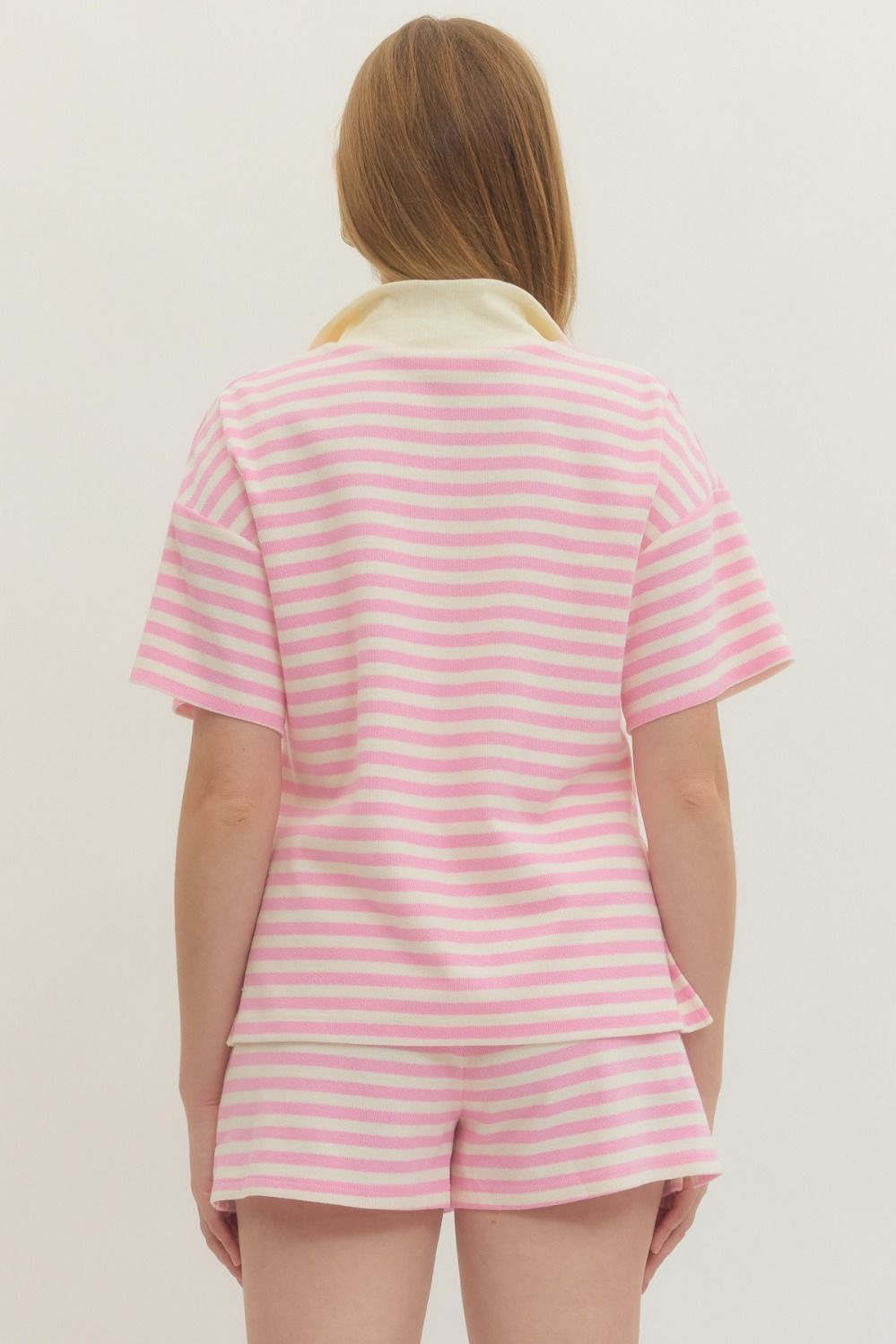 Striped Pink Collared Short Set