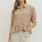 Taupe Polka Dot Ruffle Top