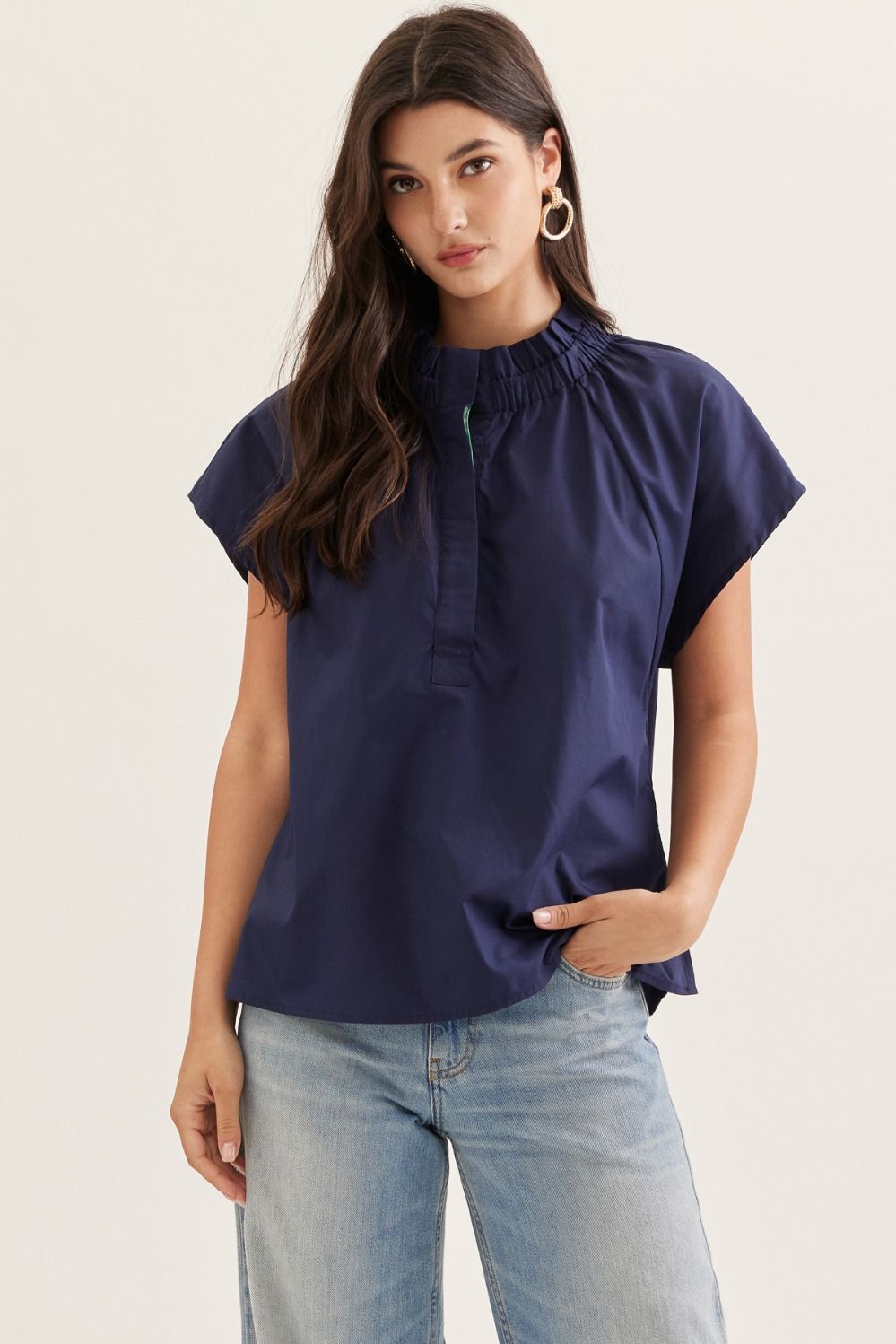 Ruffle Mock Neck