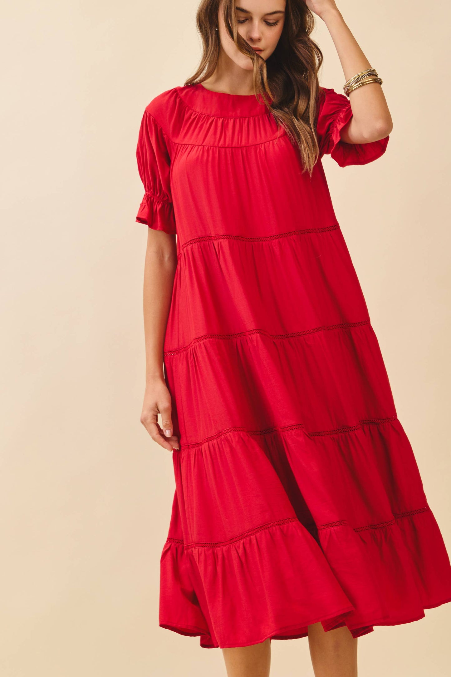 Ruffled Puff Red Dress