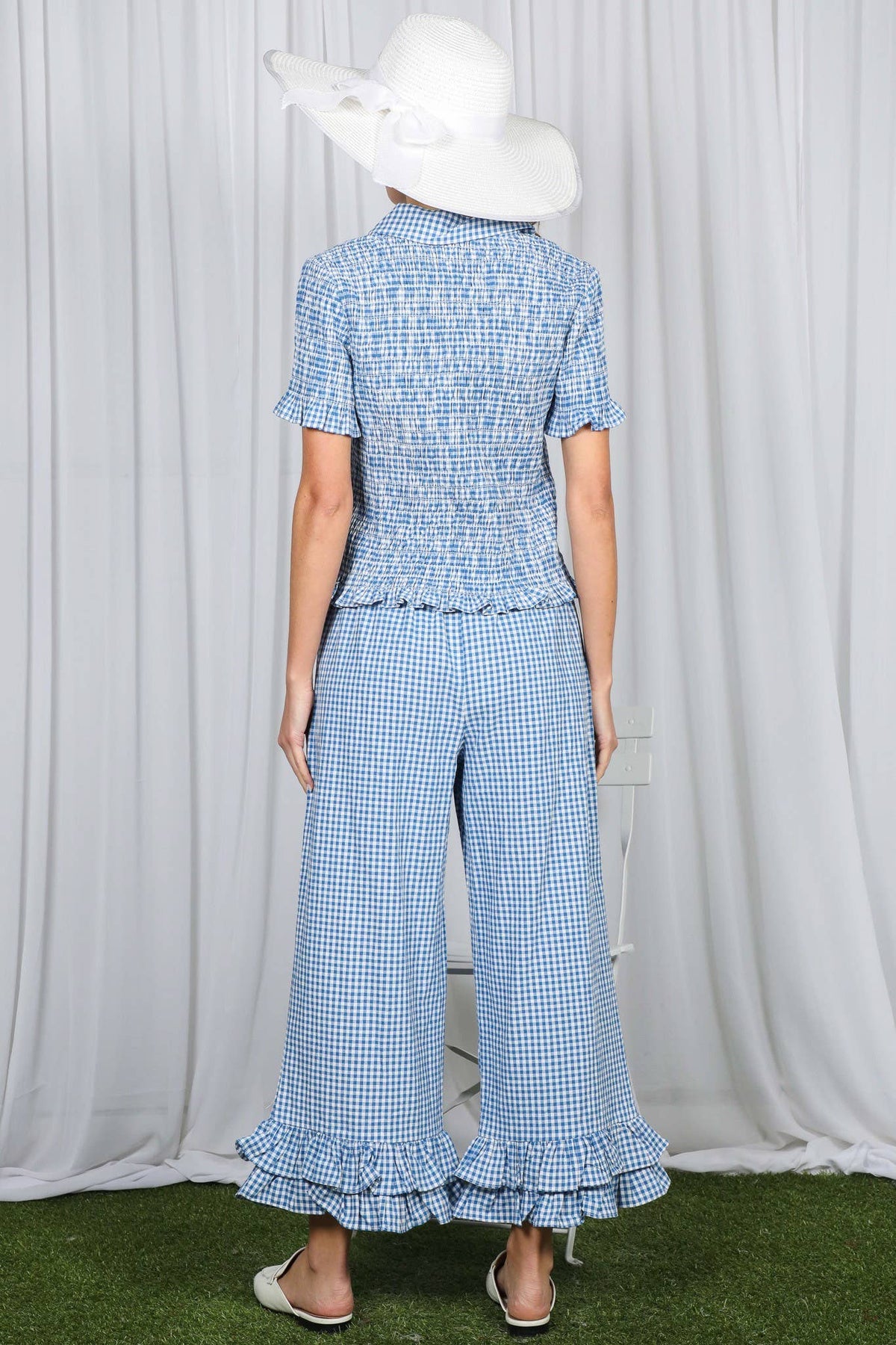 Gingham Ruffled  Cropped Pants