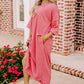Strawberry Pink Striped 3/4 Sleeve Round Hem Shift T Shirt Dress