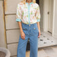 Contrast Button Down Floral Embroidered Top