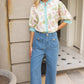 Contrast Button Down Floral Embroidered Top