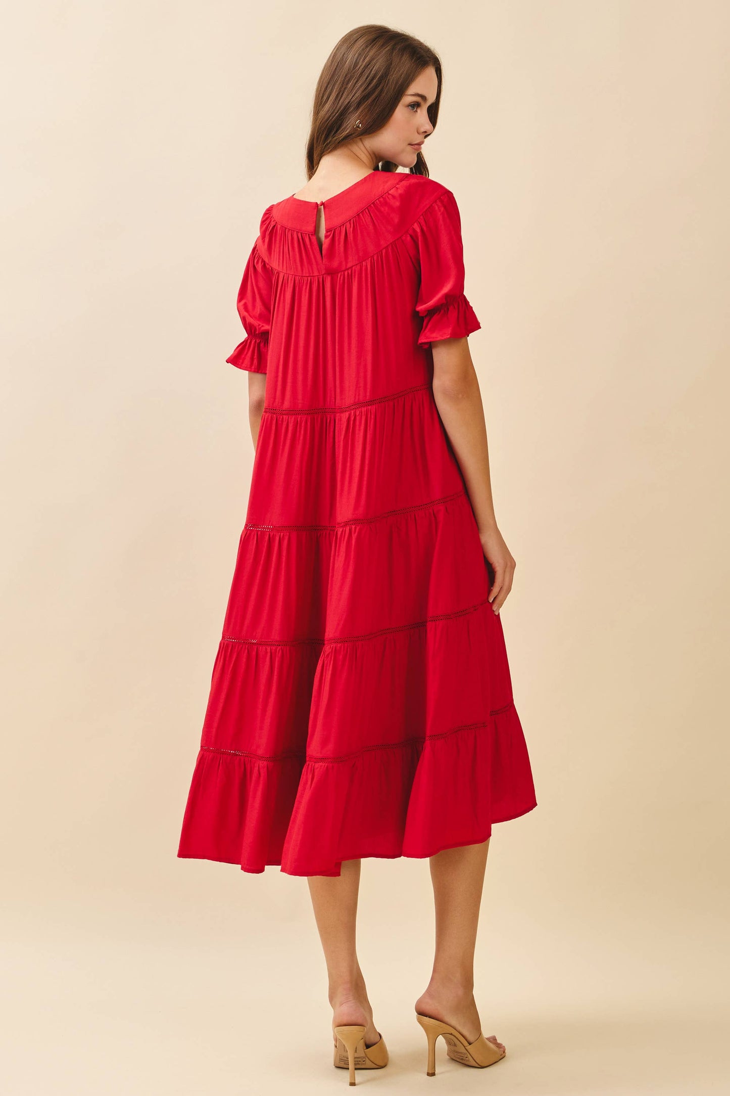 Ruffled Puff Red Dress
