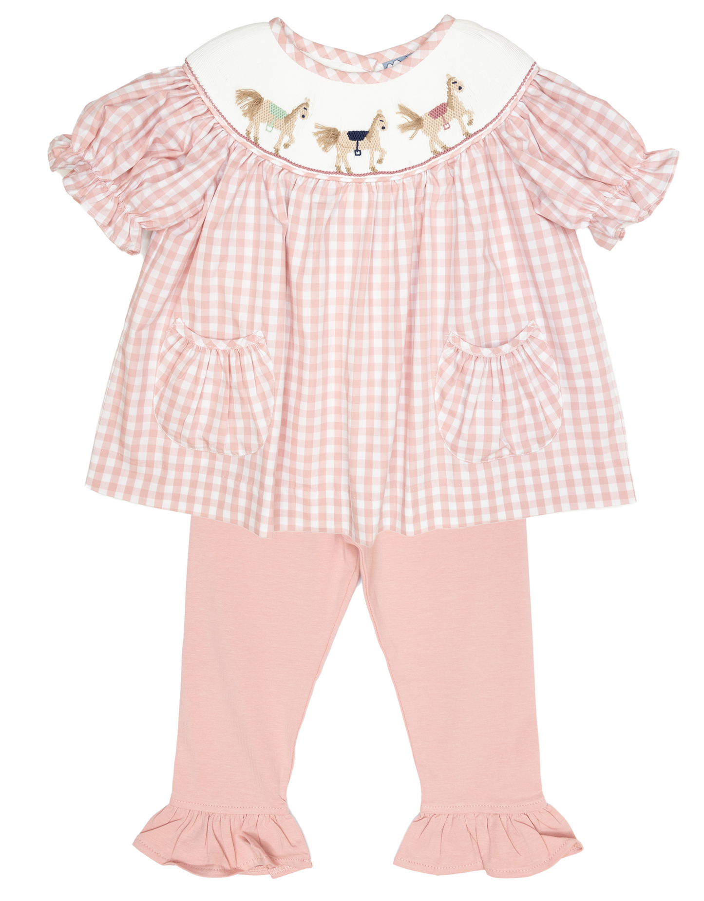 Three Sisters Horse Smocked Ruffle Pant Set