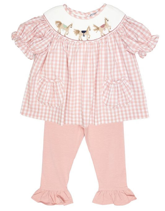 Three Sisters Horse Smocked Ruffle Pant Set